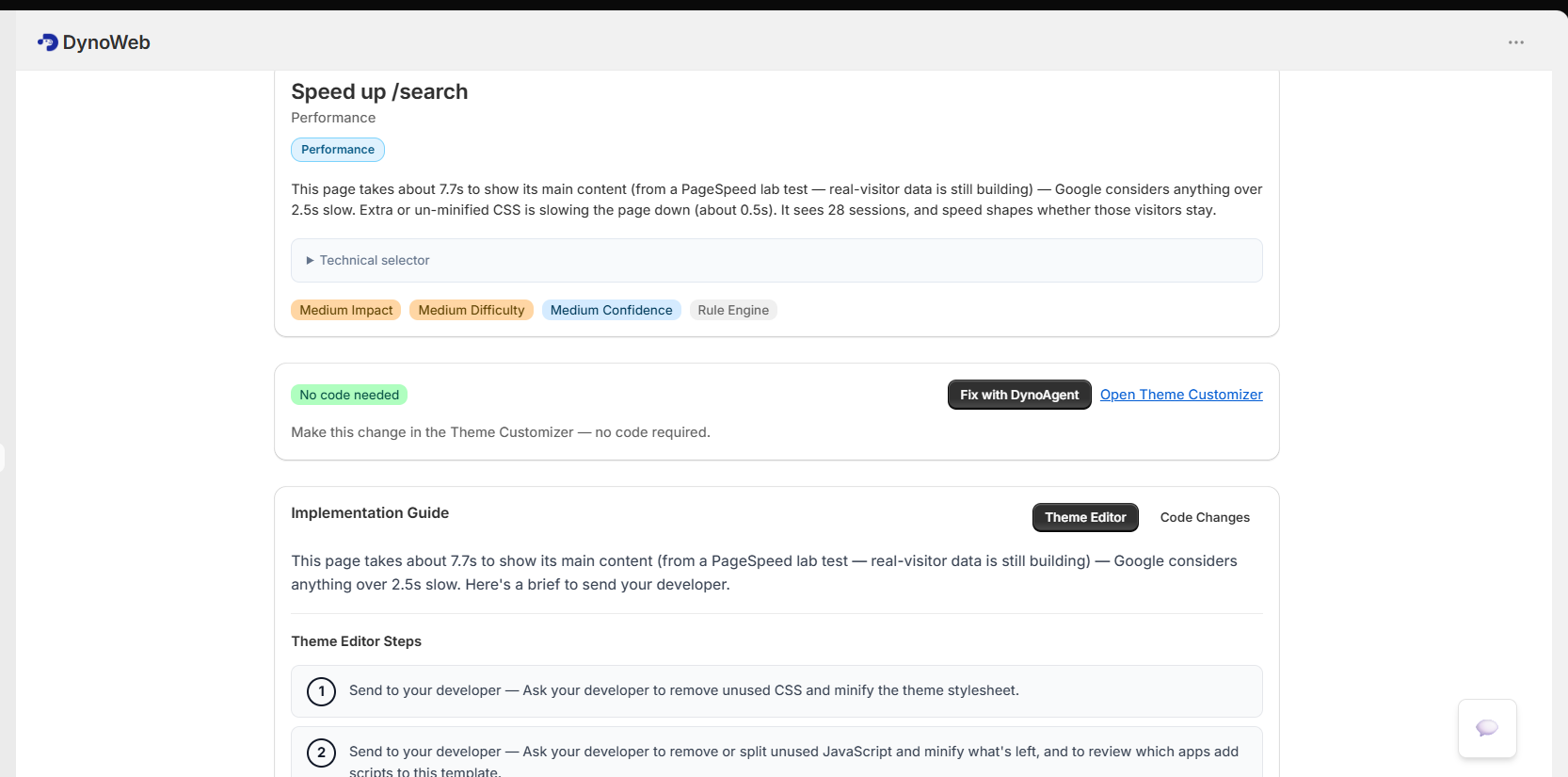 Single suggestion detail with PECTI breakdown and evidence.
